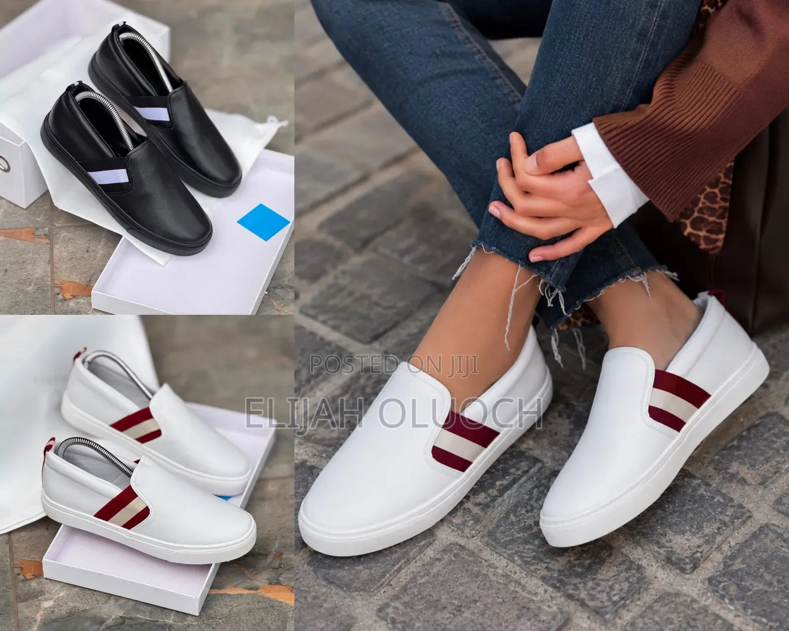 Black and White High Quality Unlaced (Jolo) Leather Rubber