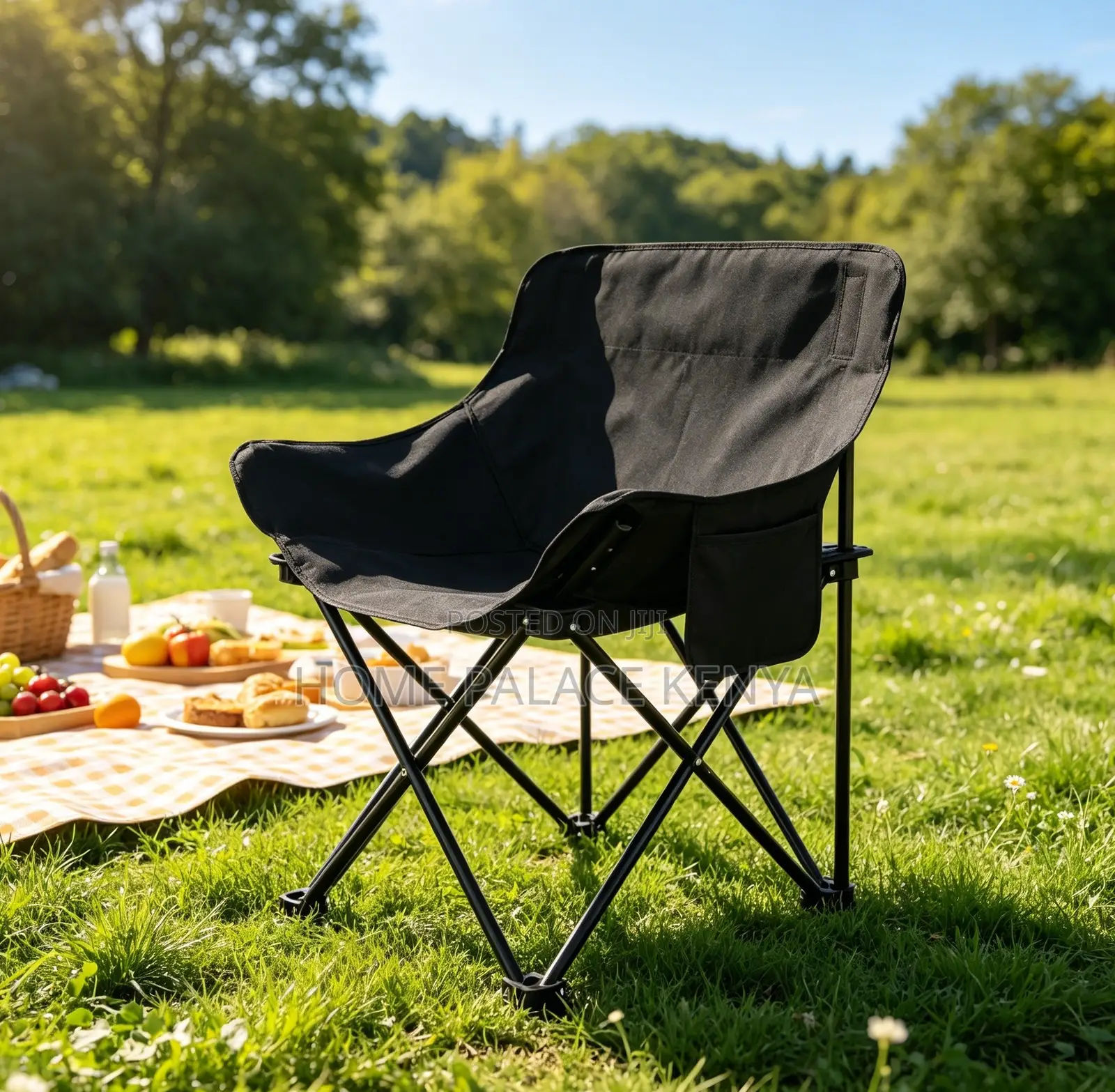 Camping Chair: Durable Black Low Mid Back Hiking Chair