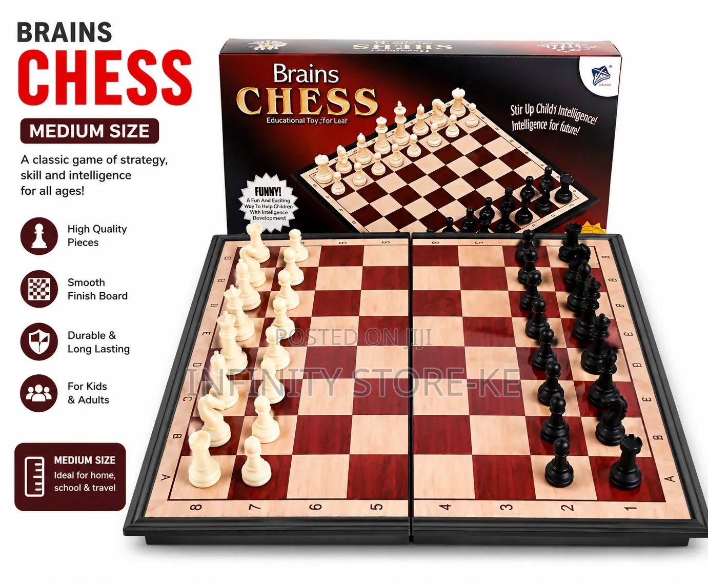 Medium Brains Chess Board Game Set With Folding Board