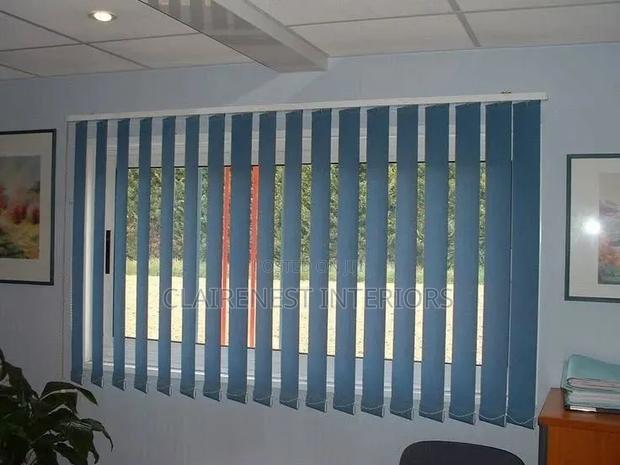 Sky Blue Closed and Opened Office Window Blinds - main view