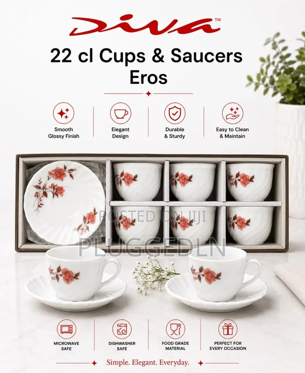 Cup and Saucers 6 Sets Per Box