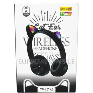 P47M Wireless Cat Ear Headphones RGB Light Bluetooth Headset.