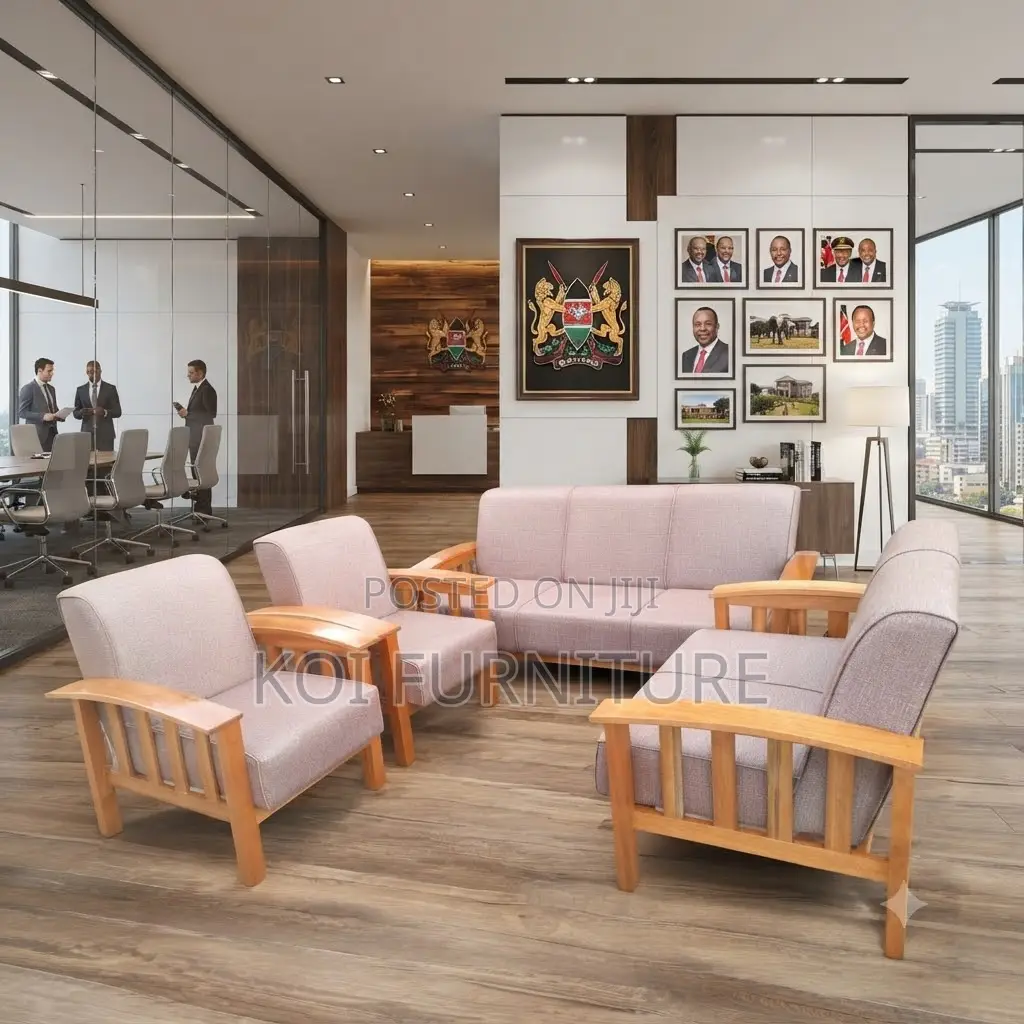 Sofa Set; Six Seaters Heavy Cushioned With Mahogany Finish Line