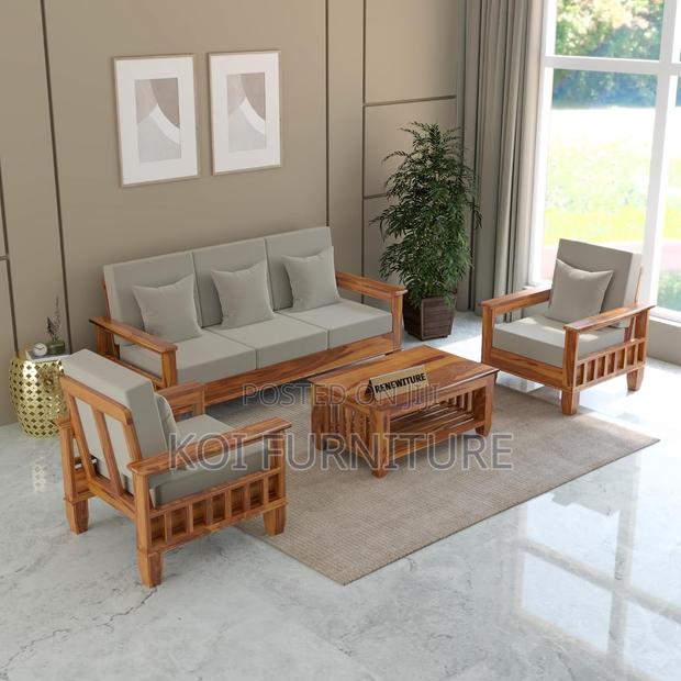 Sofa Set; Six Seaters Heavy Cushioned With Mahogany Finish Line - thumbnail 10
