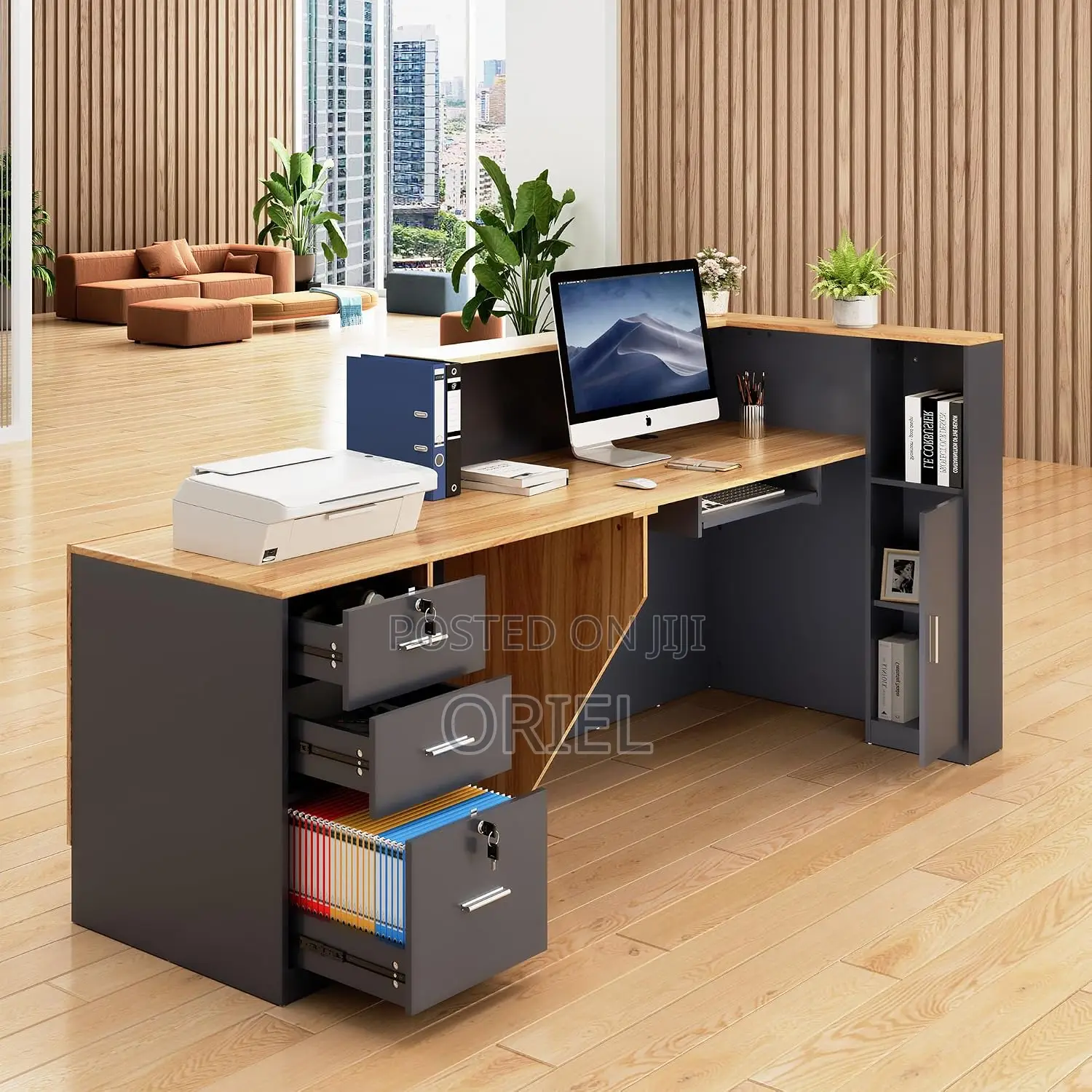 Office Reception Desk :L-Shaped Reception Desk With Lockable Drawers