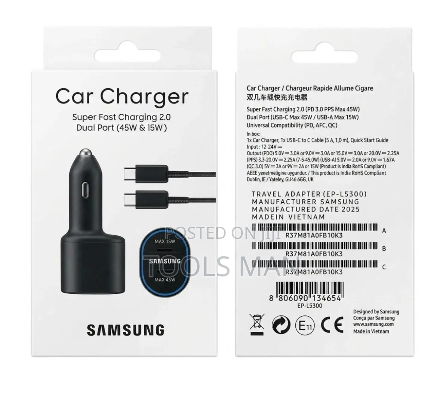 Samsung 60W Car Charger EP-L5300 Dual Port 45W Fast Charging Type C