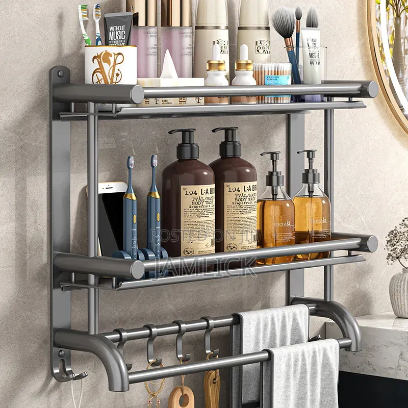 Double Layer Bathroom Rack With Hooks - Ev