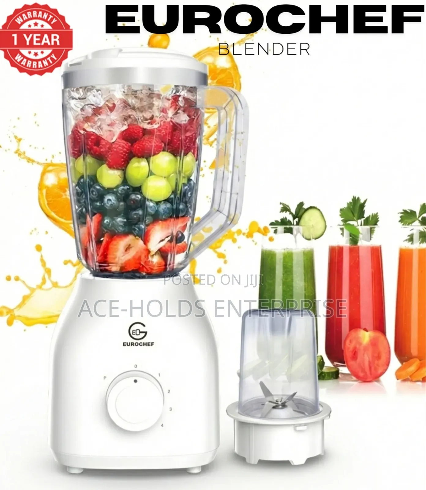 2-in-1 Eurochef 1.8 Litres Jug - 4 Speed Blender/ Grinder