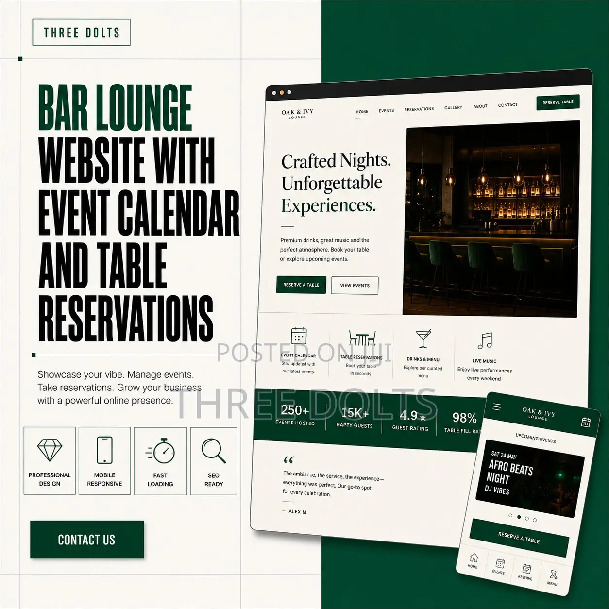 Bar Lounge Website With Event Calendar and Table Reservations
