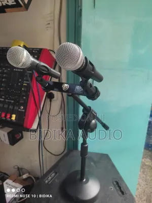Dual-Clip Desktop Microphone Boom Stand With Round Weighted Base