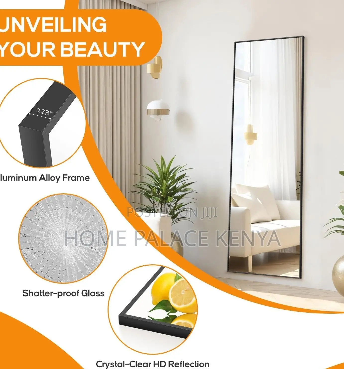 Dressing Mirror: Aluminium Alloy Linear Display Profile Mirror