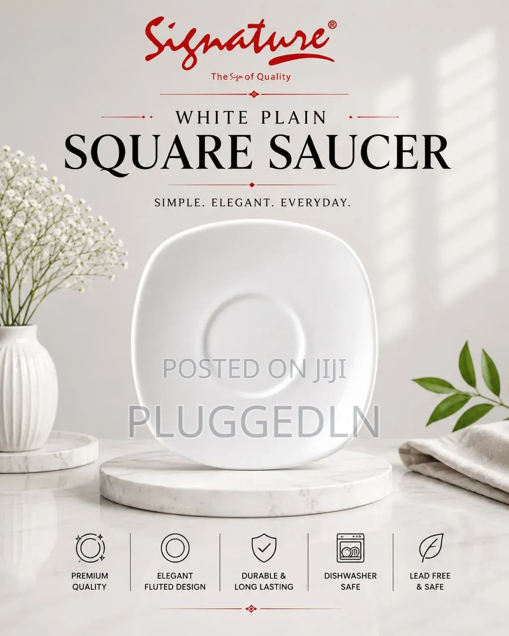 Signature Saucers White Plain 72 PCS Per Box