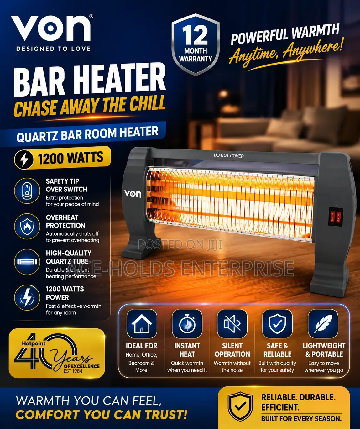 Von Quartz Bar Room Heater - 1200watts