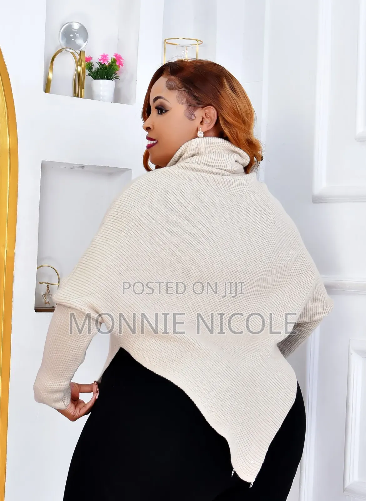 Turtleneck Acrylic Knit Poncho