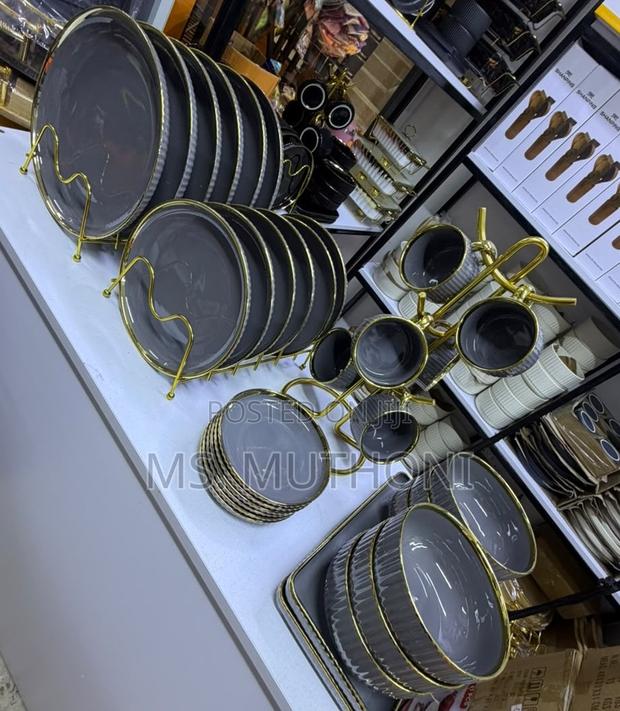 Grey Ceramic + Gold Trim = the Ultimate Table Glow-Up. - main view