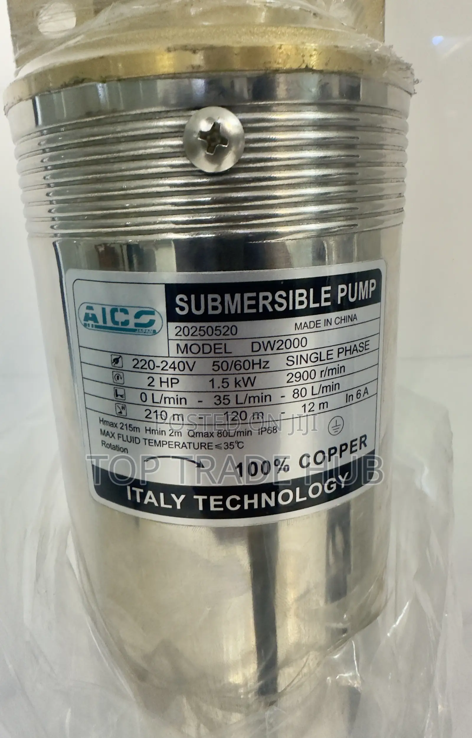 Aico Japan DW2000 Electric Submersible Water Pump 2HP 210m Head
