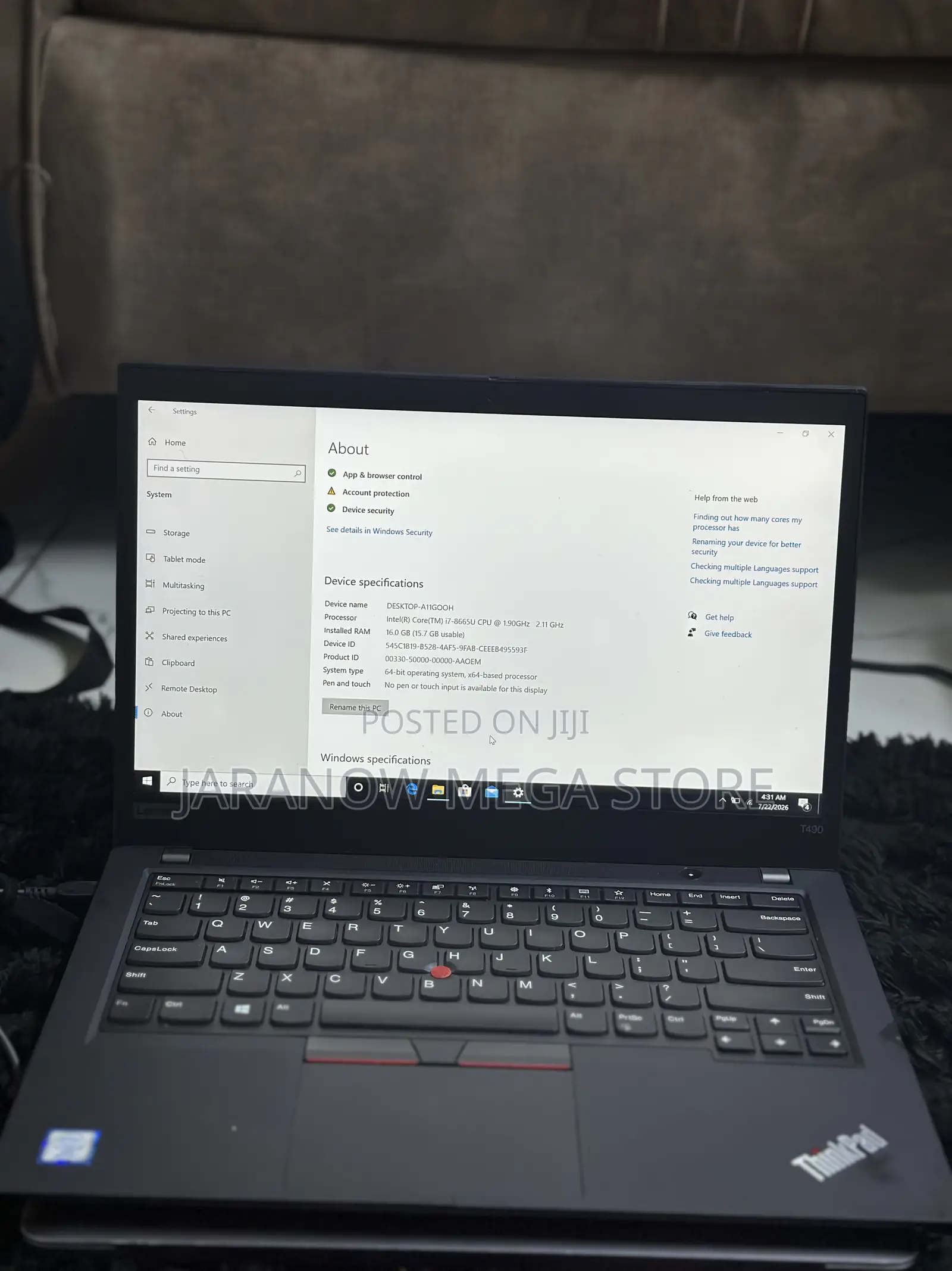 Laptop Lenovo ThinkPad T490s 16GB Intel Core i7 SSD 256GB
