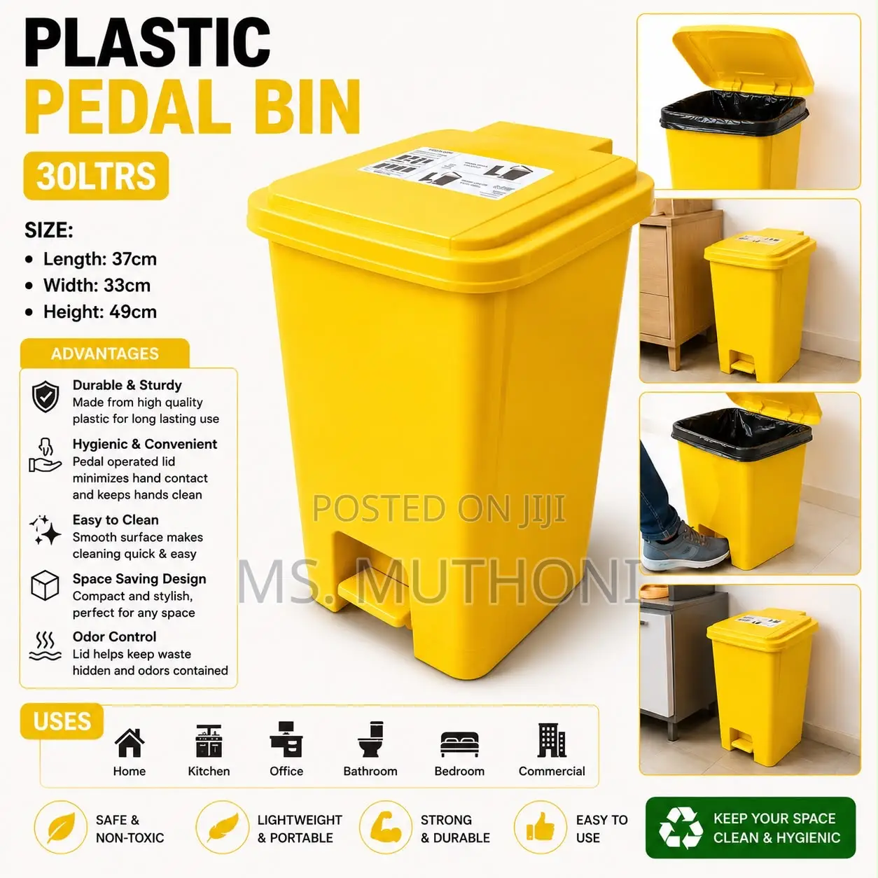 Yellow Pedal Bin – 30 Litres (Plain)