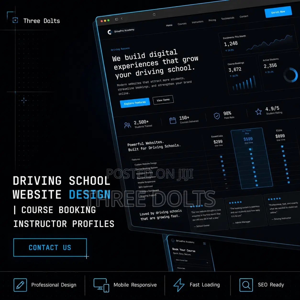Driving School Website Design | Course Booking Instructor Profiles