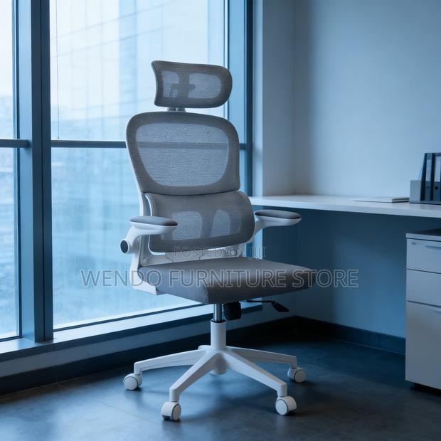 Office Chairs; Orthopedic White Office Chair With Flip Up Armrest