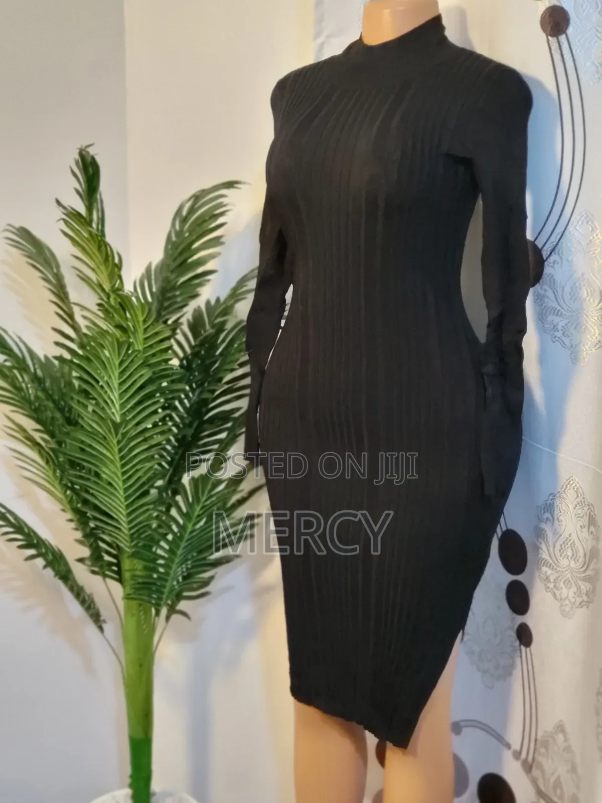 Black Turtleneck Ribbed Bodycorn Dress
