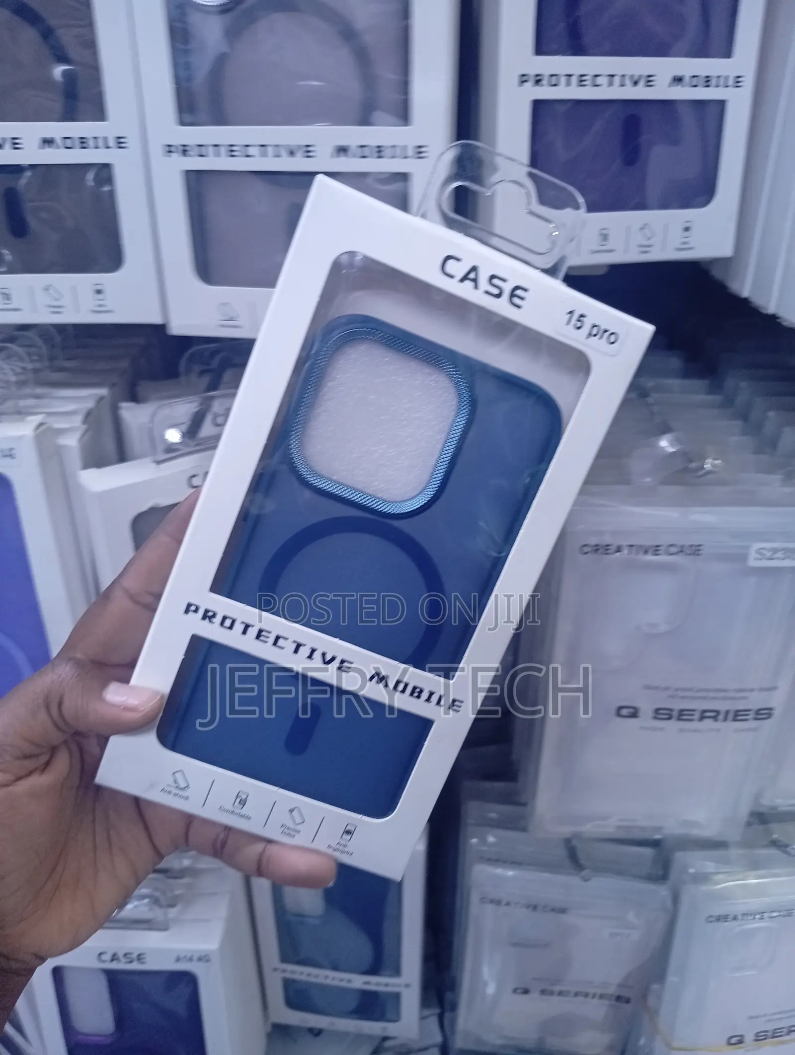 iPhone 15 Pro Blue Protective Mobile Smartphone Case -Magsafe