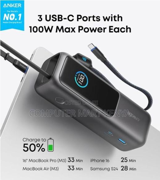 Anker Power Bank (25,000mAh, 165W, Built-in Retractable Cables) –Black - thumbnail 2
