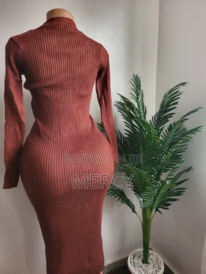 Brown Bodycon Dress With Long Sleeve and Round Neck SOLD  