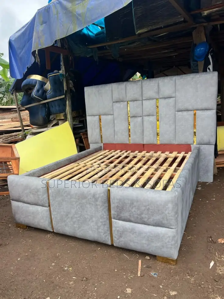 5x6 Grey Panel Bed With Gold Trim: Free Delivery