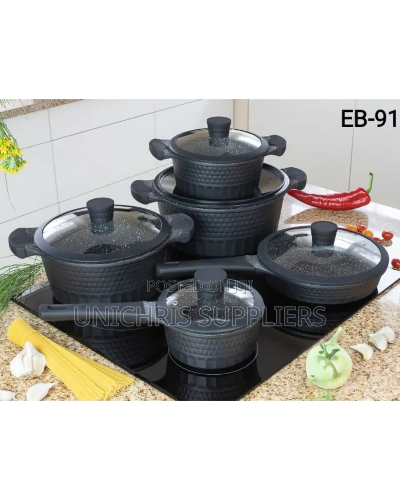 Edenberg 10 PCS Black Cookware Set