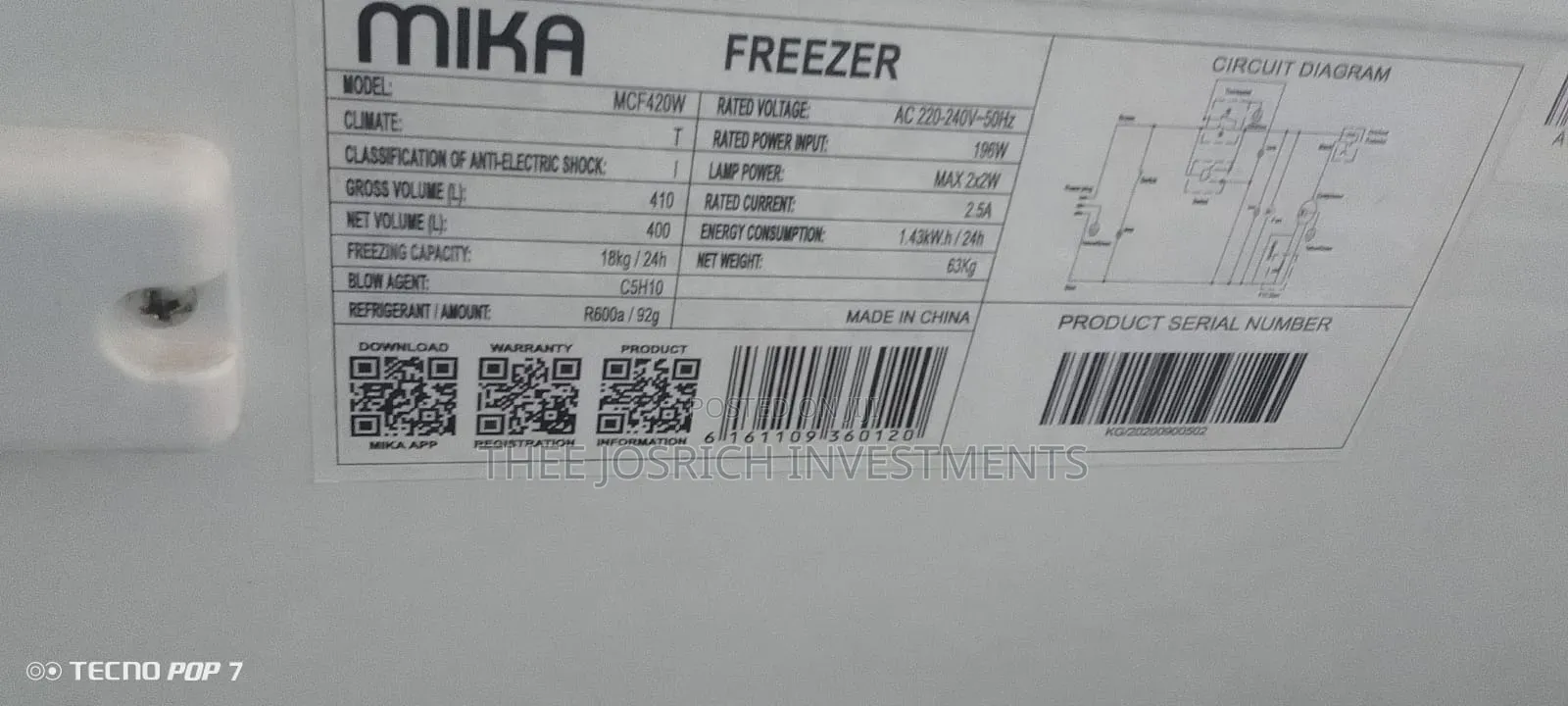 Mika Chest Freezer 410 Litres