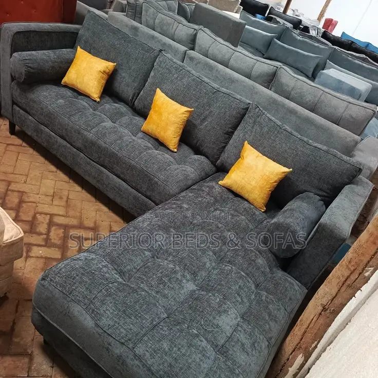 5 Seater Grey Tufted L-Shaped Sofa: Hot Deal