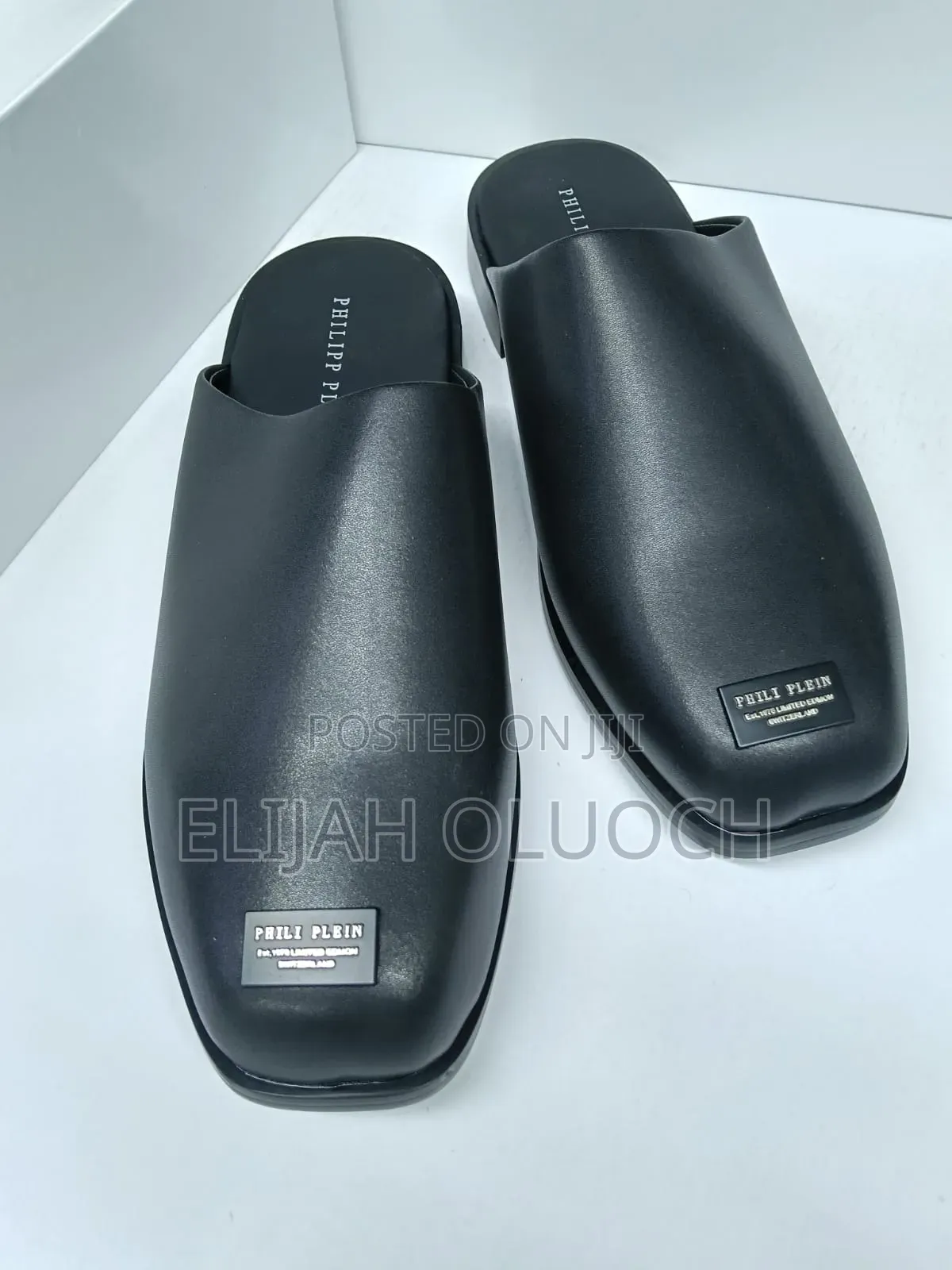 PHILIP PLEIN _BLACK_Leather_ _Mules_Sizes; 39,40, 41, 42,_ _43, 44, 45
