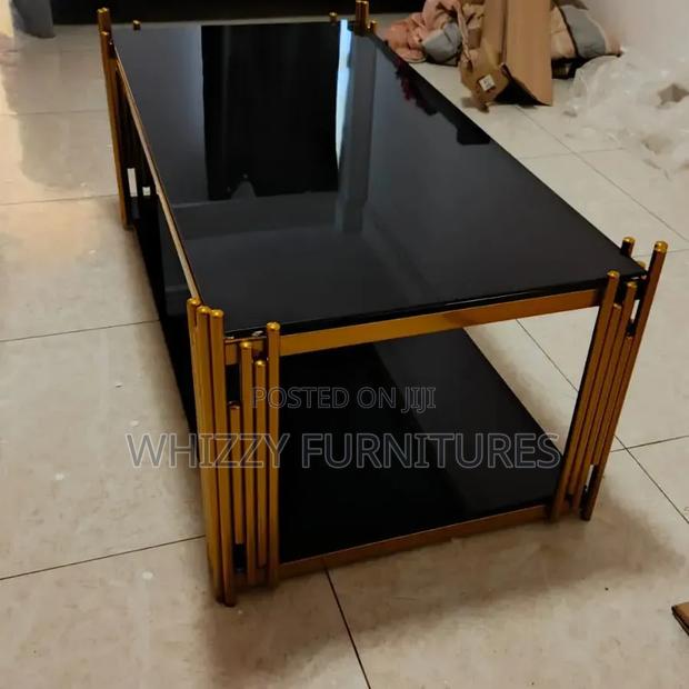 Modern Glass Coffee Table With Gold Frame - thumbnail 2