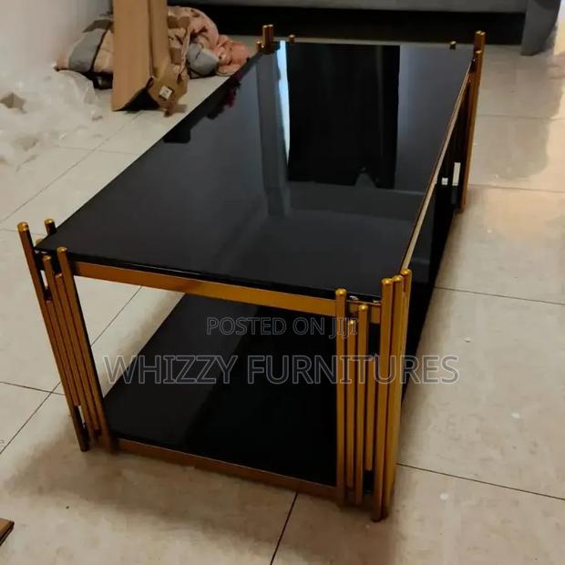 Modern Glass Coffee Table With Gold Frame - main view