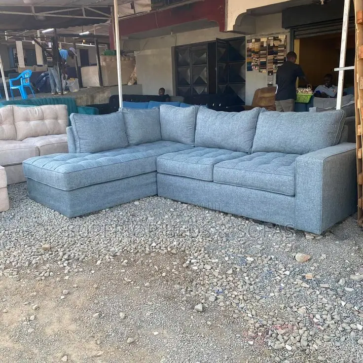 5 Seater Grey L-Shaped Fabric Sofa: Brand New
