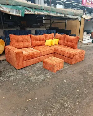 5 Seater Orange L-Shaped Sofa + Ottoman: Hot Deal!