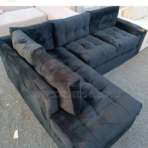 5 Seater Dark Grey L-Shaped Sofa: Pay on Delivery