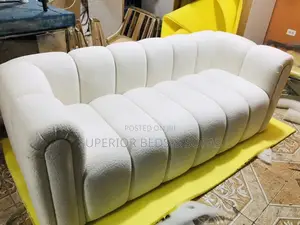 3 Seater White Ribbed Sofa: Free Delivery