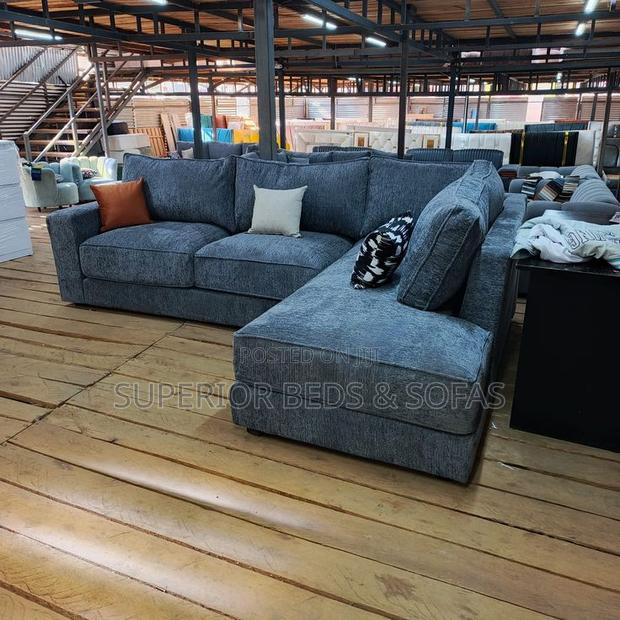 5 Seater Grey Fabric L-Shaped Sectional Sofa: Free Delivery - thumbnail 2