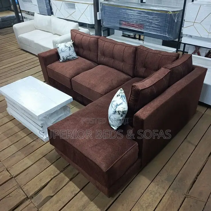 5 Seater Brown Tufted L-Shaped Sofa: High Quality