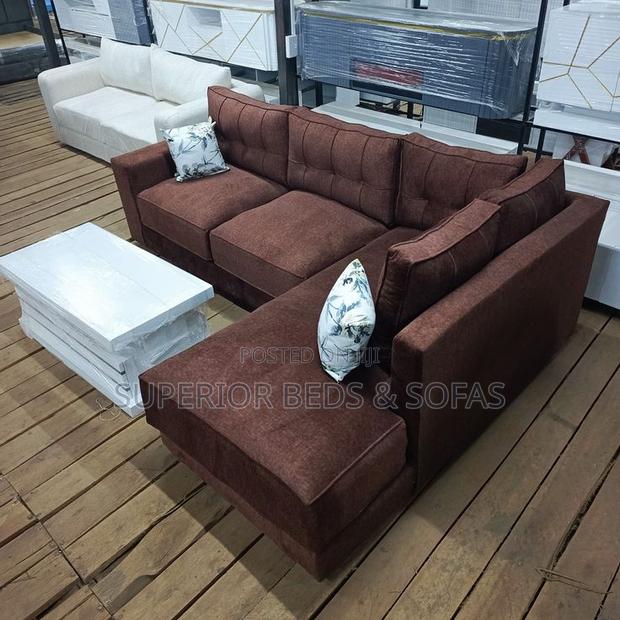 5 Seater Brown Tufted L-Shaped Sofa: High Quality - thumbnail 2