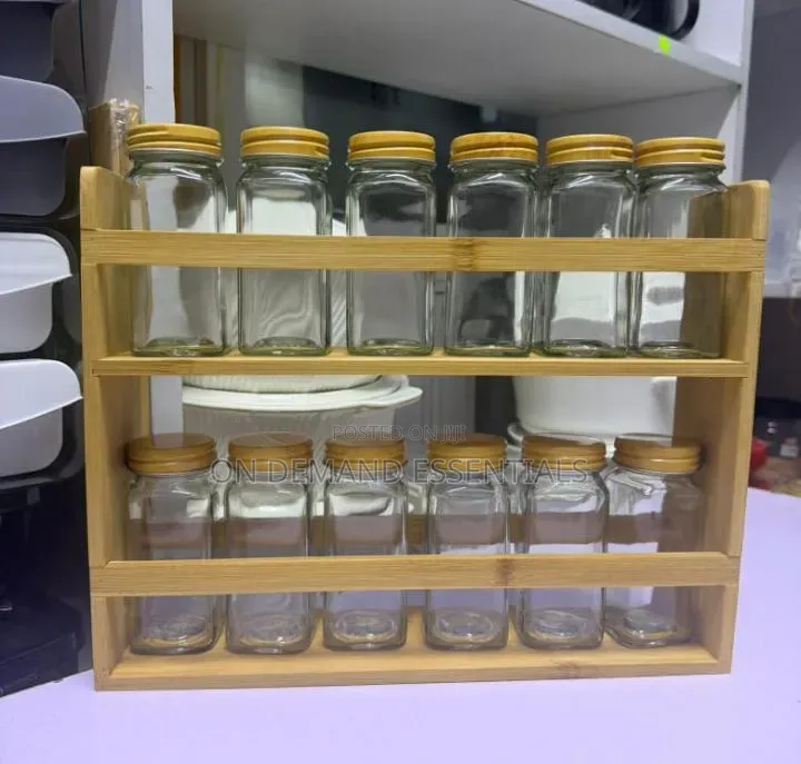 12 in 1 Wooden Spice Rack With Glass Spice Jars