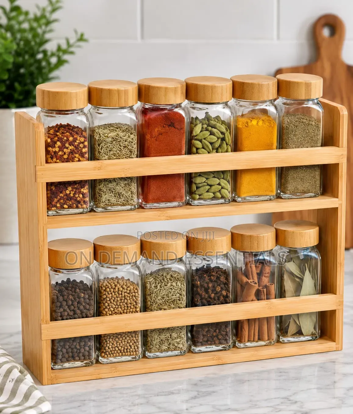 12 in 1 Wooden Spice Rack With Glass Spice Jars