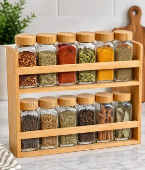 12 in 1 Wooden Spice Rack With Glass Spice Jars