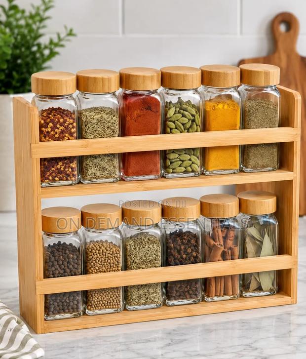 12 in 1 Wooden Spice Rack With Glass Spice Jars - thumbnail 3