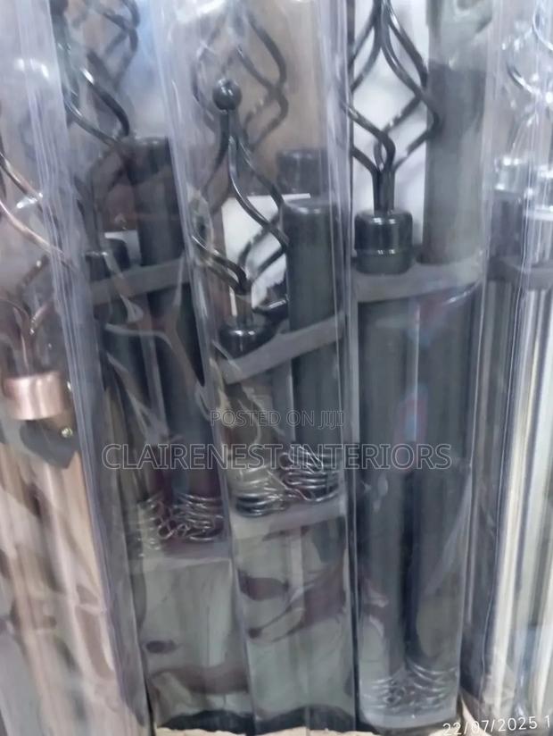 2m Double Black and Silver Adjustable Window Curtain Rods