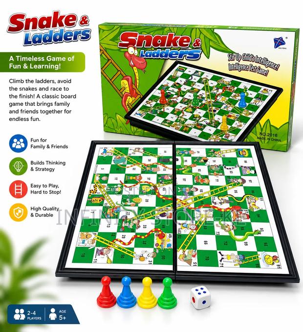 Classic Snake Ladders Family Board Game With Dice Pawns