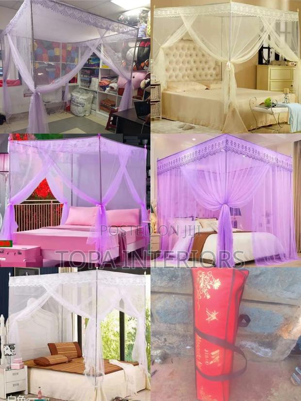 MESHED Square Shaped Canopy Top Mosquito Nets With 4 Metallic Stands - main view