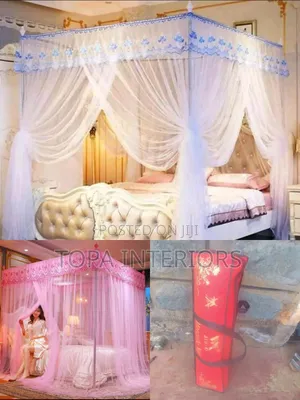 MESHED Square Shaped Canopy Top Mosquito Nets With 4 Metallic Stands